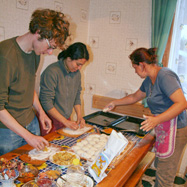 Alex, Melissa and Galena cooking pirozhki